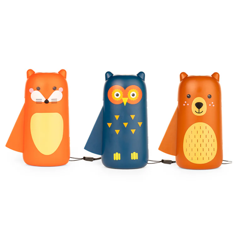 Three animal-shaped night lights on a white background