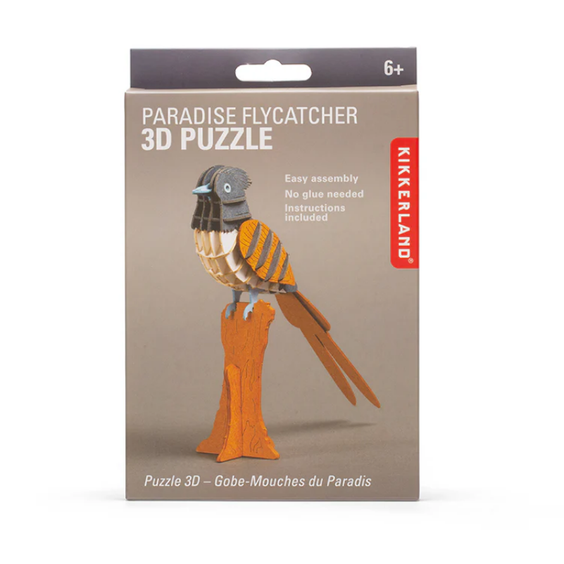 Kikkerland Paradise Flycatcher 3D puzzle packaging on a white background