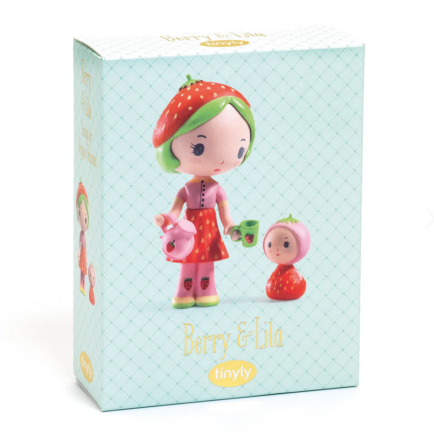 Box packaging for 'Berry & Lila' toy figures with a strawberry-themed design.