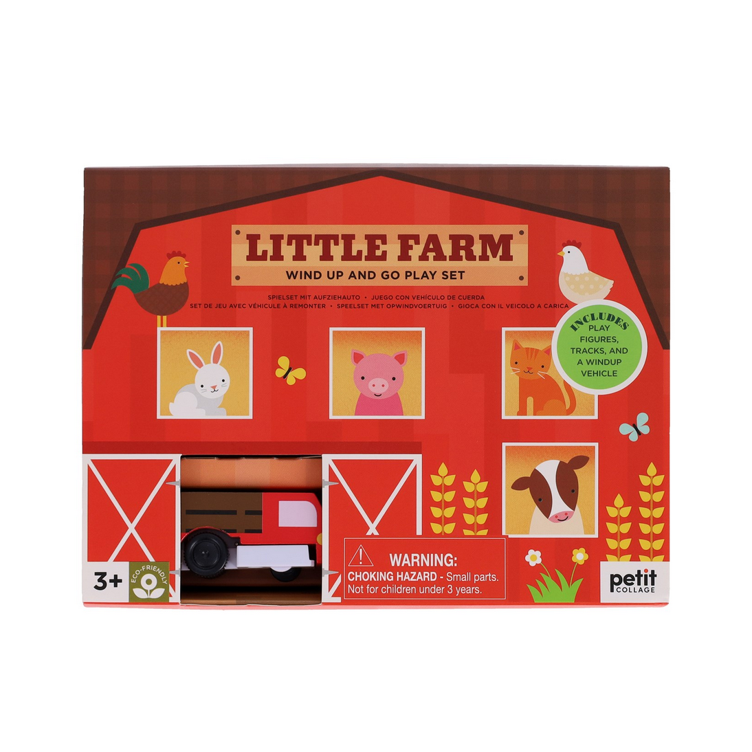 Little Farm toy set packaging with farm animals and a barn on a white background
