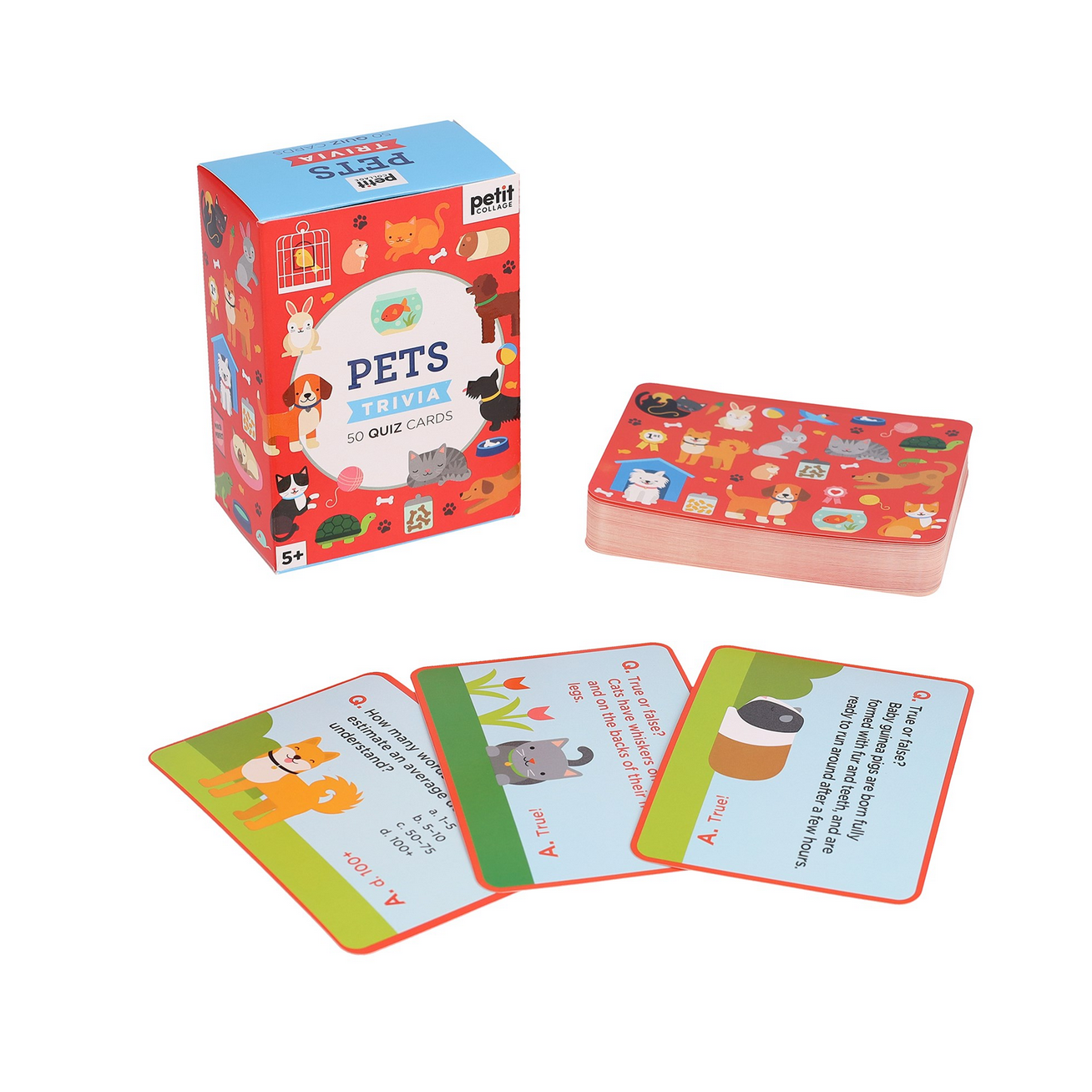 Pet themed card game with colorful packaging and cards on a white background