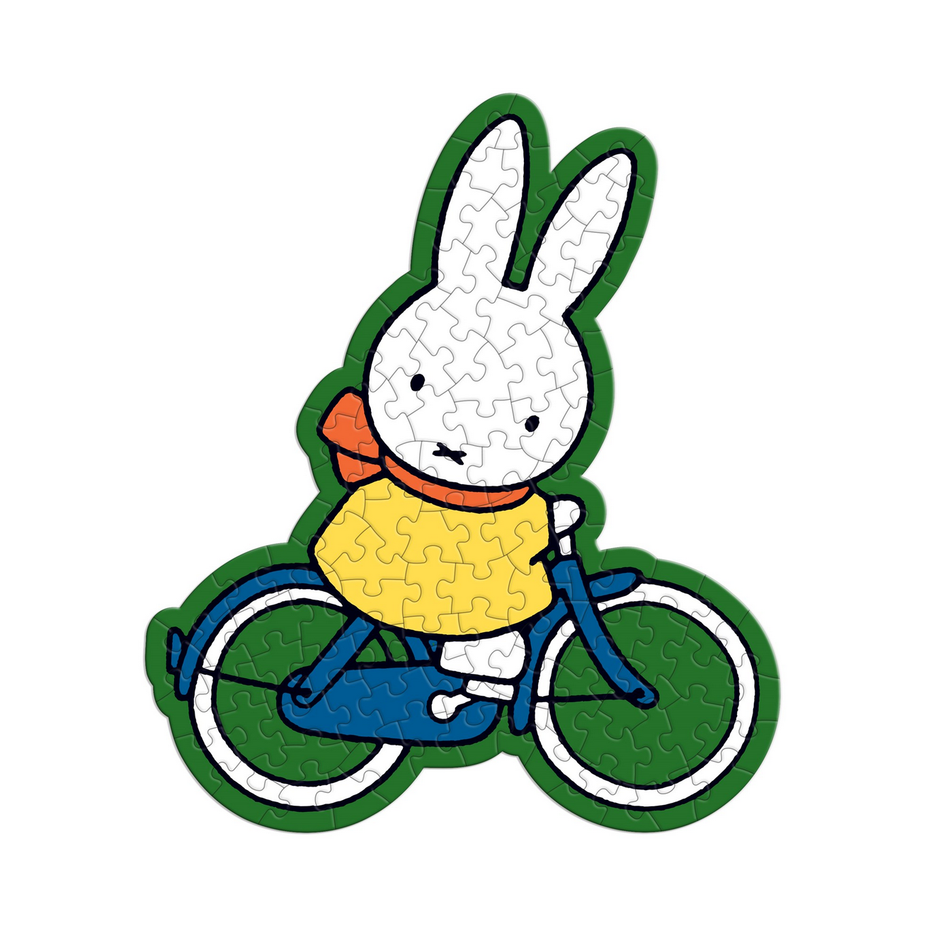 Jigsaw puzzle with a cartoon rabbit on a bicycle