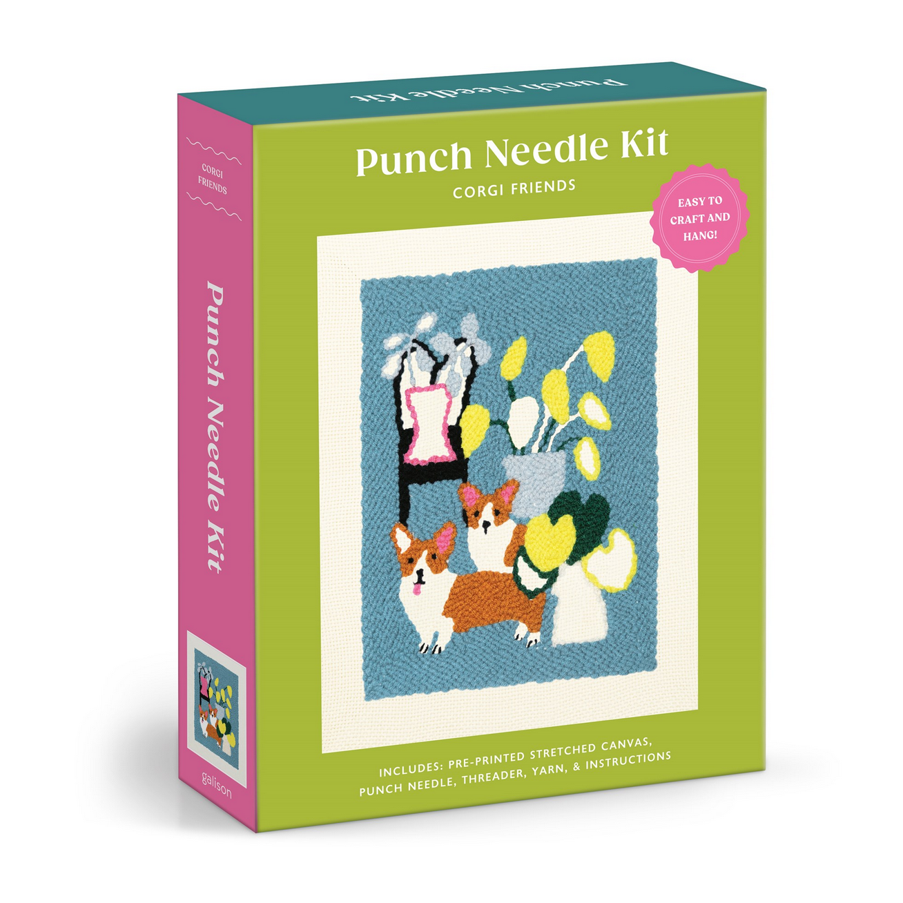 Punch Needle Kit packaging with corgi design on a white background