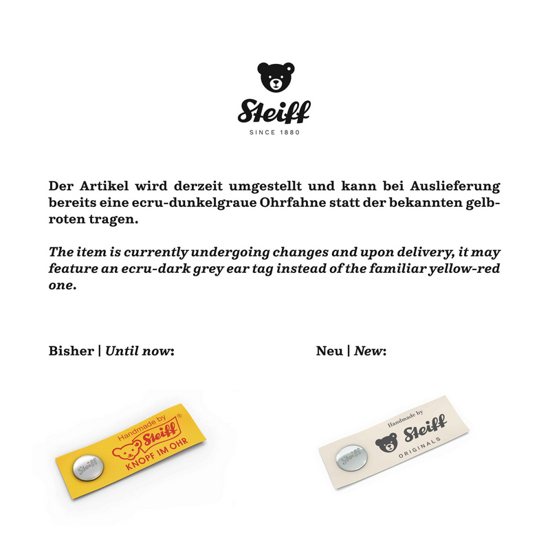 Two Steiff dog collars with text indicating product changes on a white background