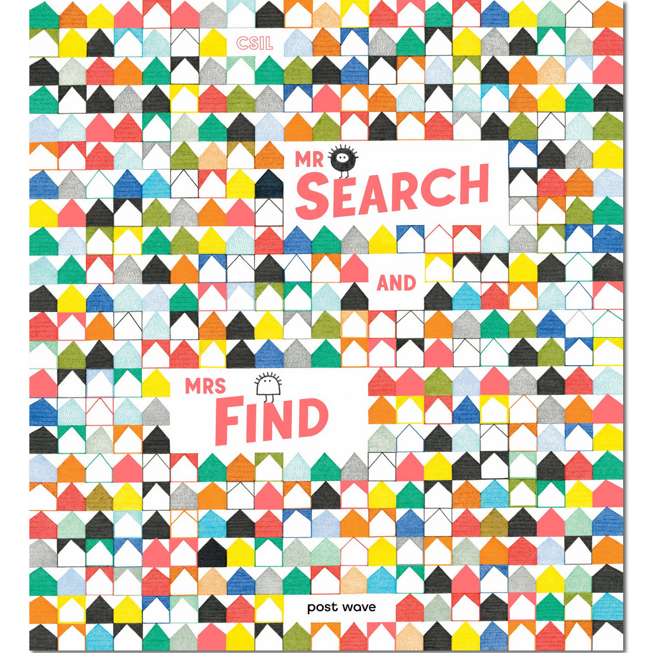 Book cover with colorful geometric pattern and text 'Mr. Search' and 'Mrs. Find'.