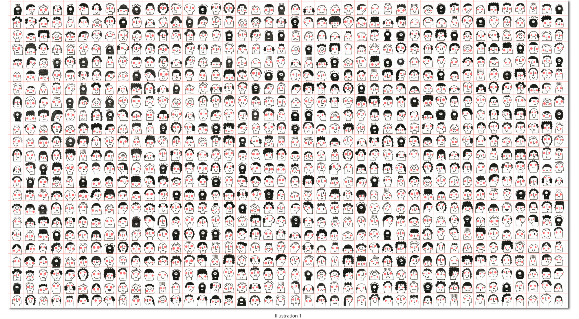 Grid of small black and white illustrations on a white background