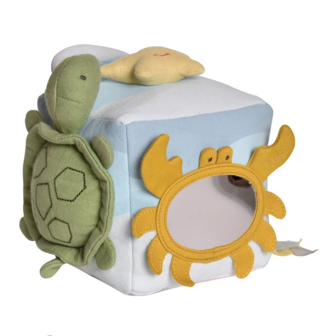 Children's soft block toy with turtle, crab, and fish designs on a white background