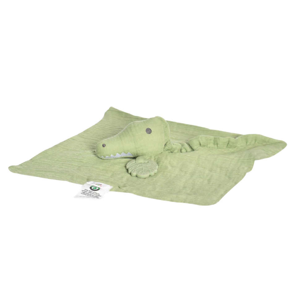 Green crocodile comforter with rubber teether