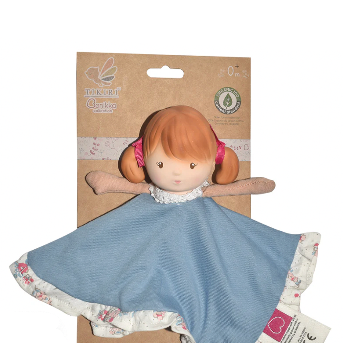 Doll with a blue dress in packaging on a website page