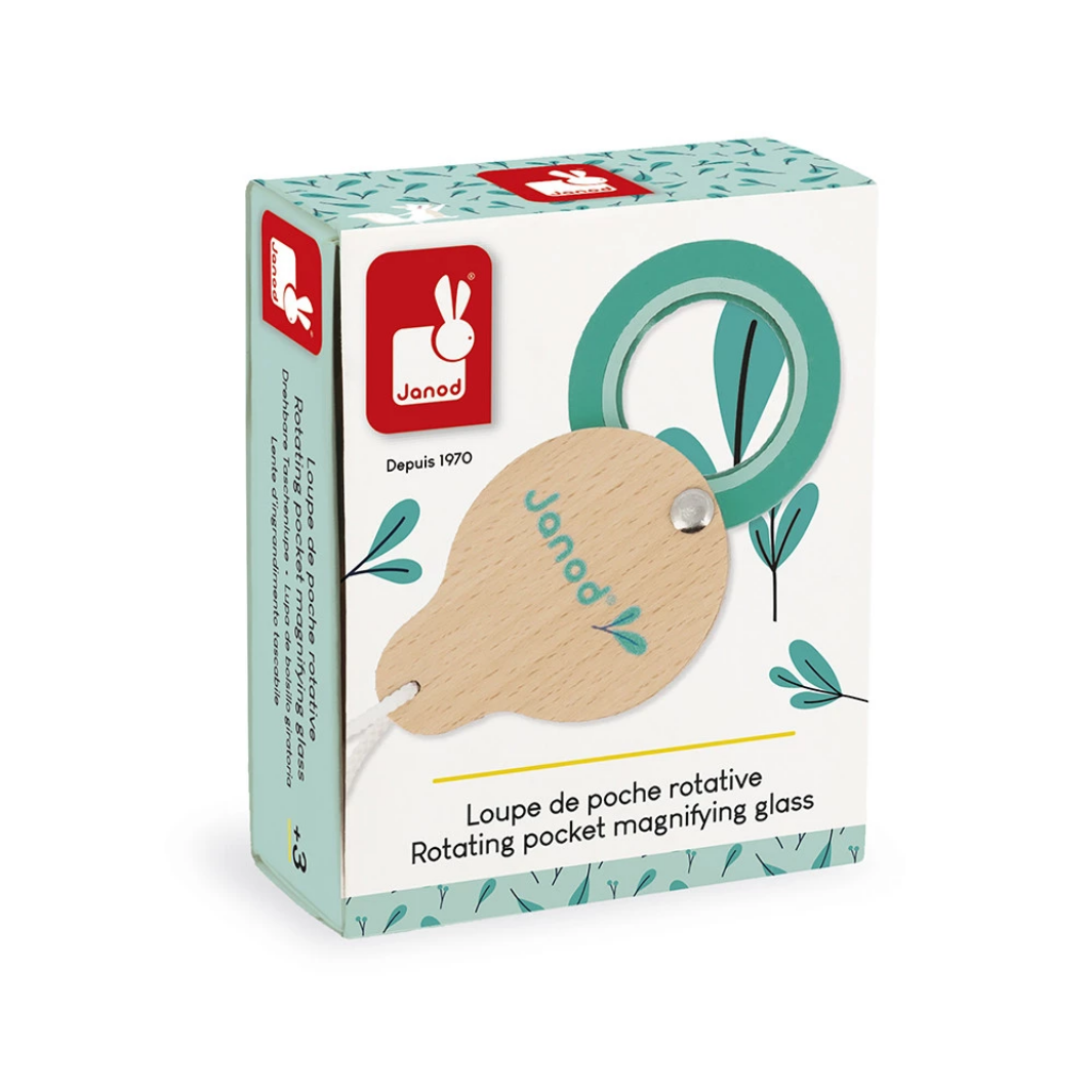 Box of a rotating pocket magnifying glass with Janod branding on a white background