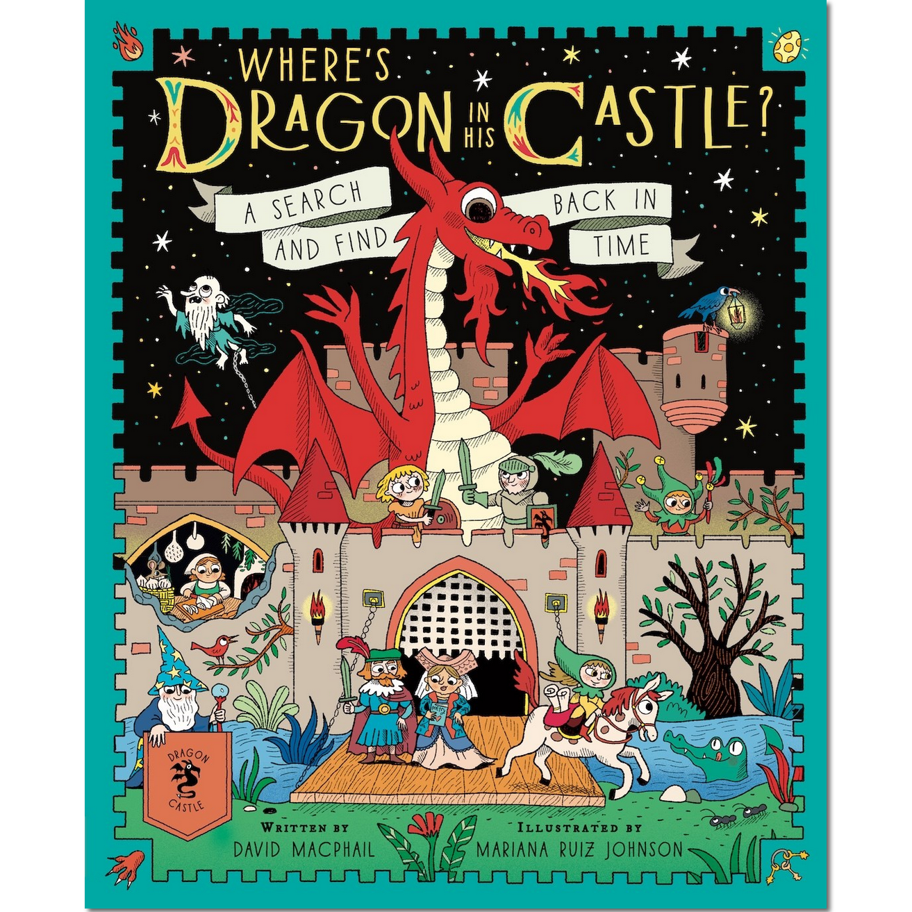 Book cover of 'Where's Dragon at the Castle?' with colorful illustration and text.