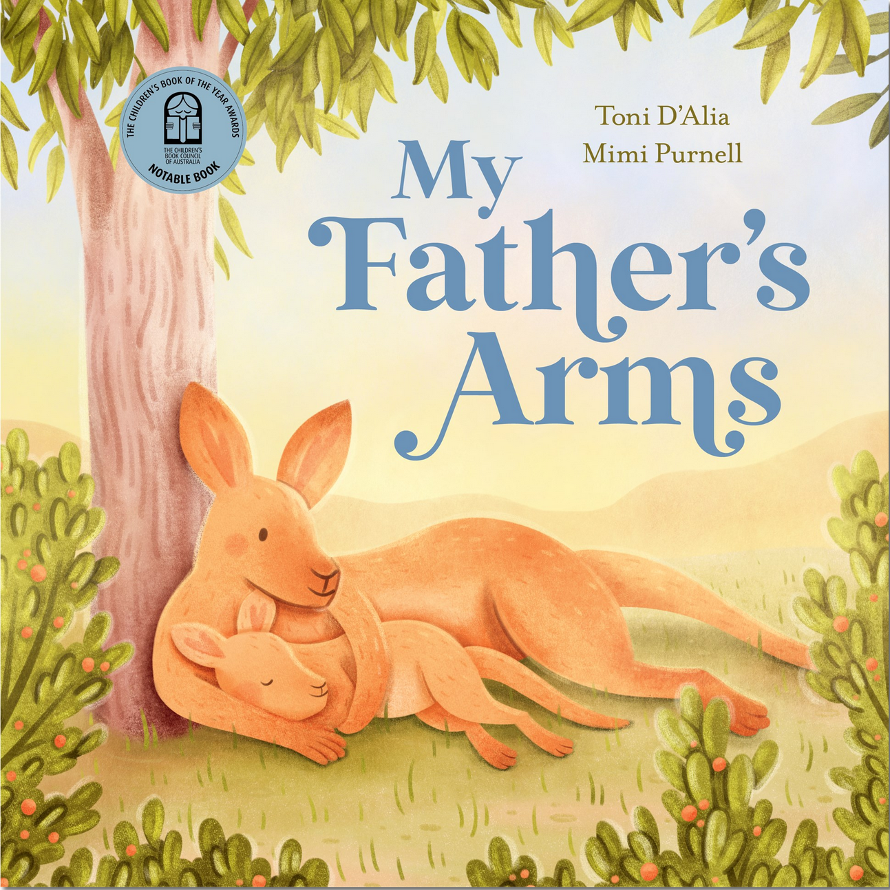 Book cover of 'My Father's Arms' with a kangaroo illustration.