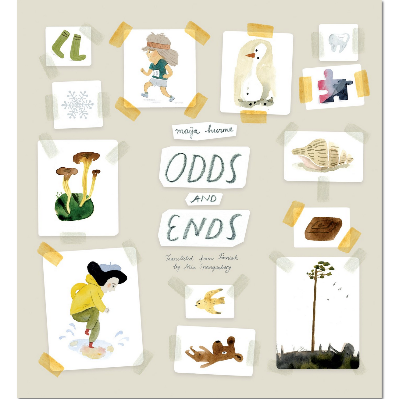 Book titled 'Odds and Ends' with illustrations on a beige background