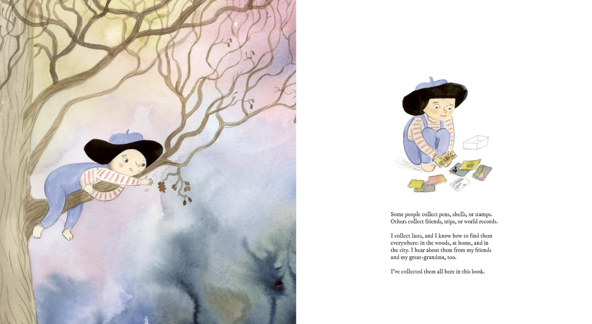 Illustration of two children playing in a forest with text on a white background