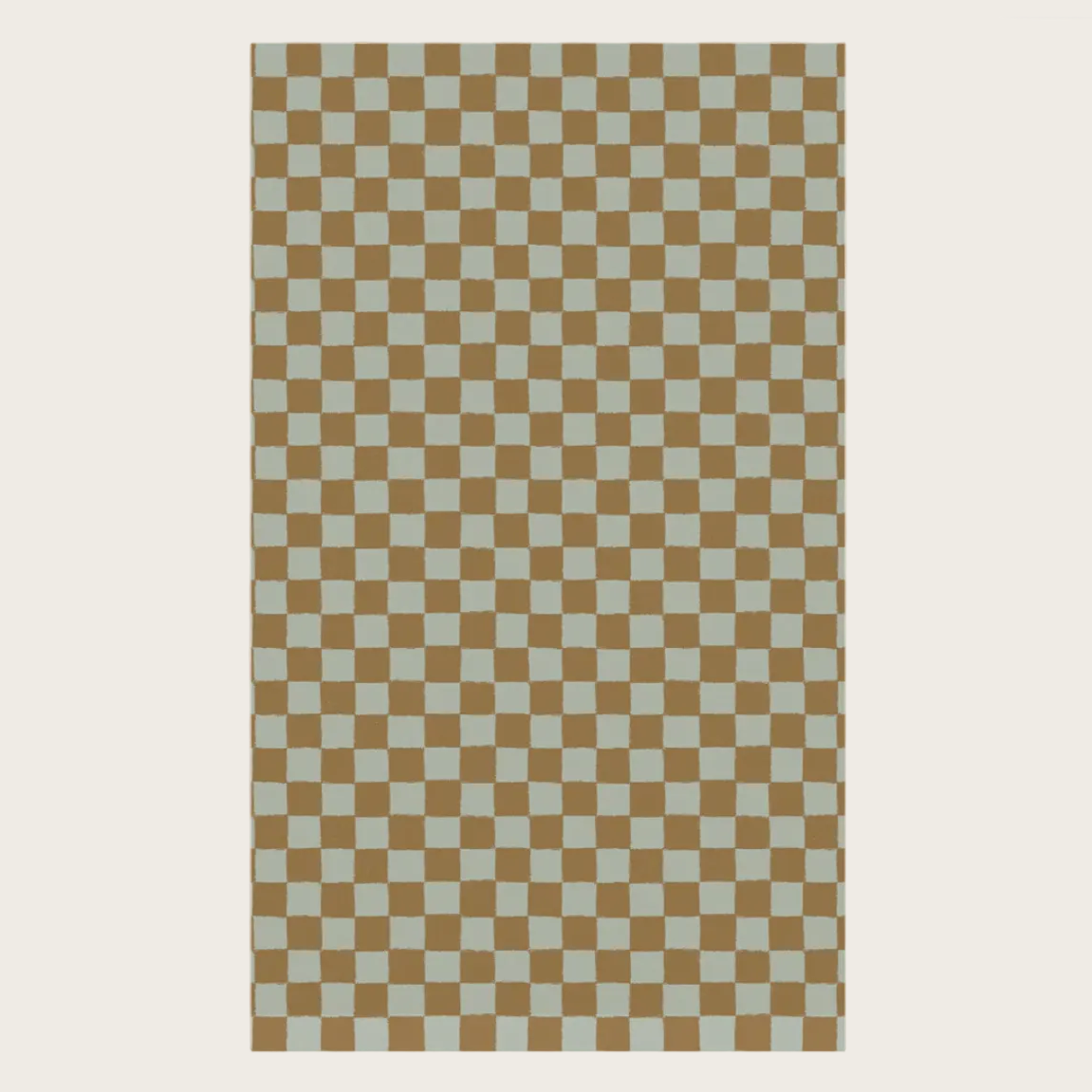 Checkered gift wrap with brown and white pattern on a beige background