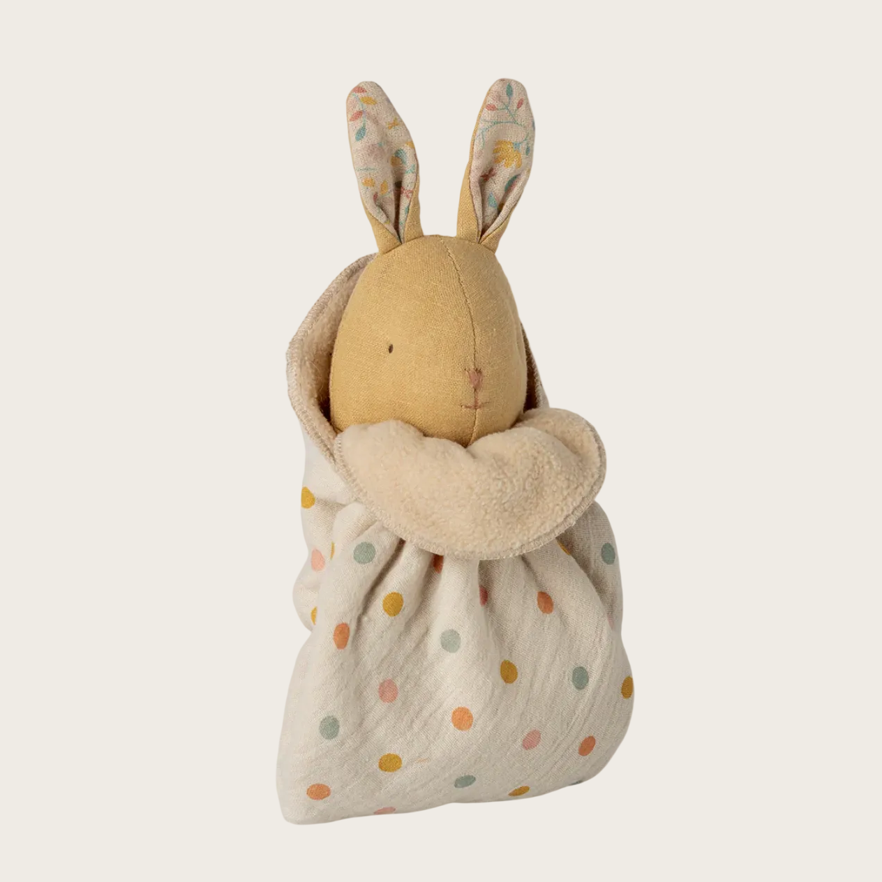 Plush rabbit toy in a polka dot bag 