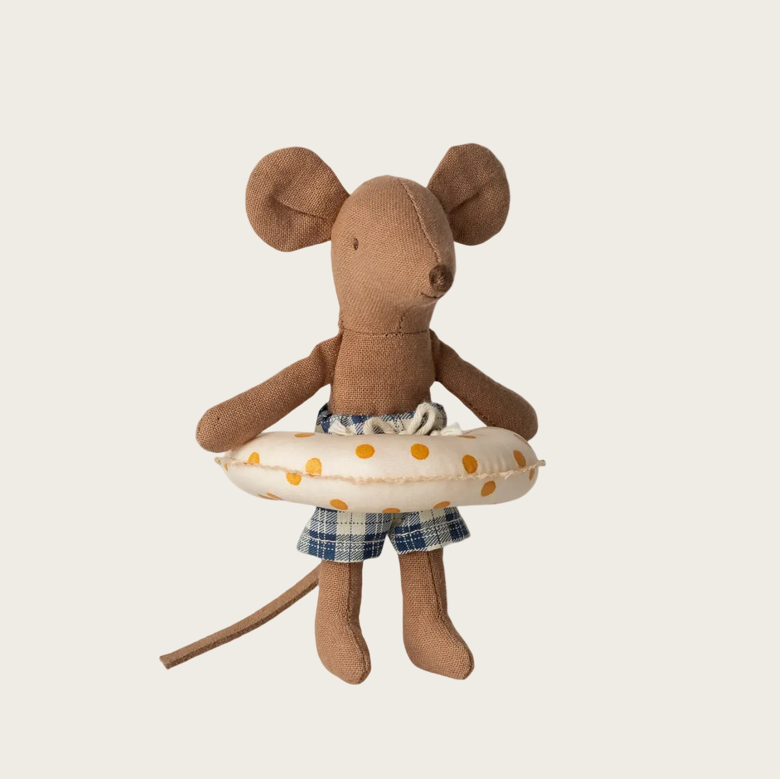 Stuffed toy mouse with a life buoy and plaid shorts 