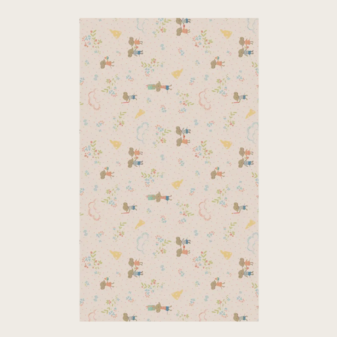 Gift wrap with a pattern of small illustrations 