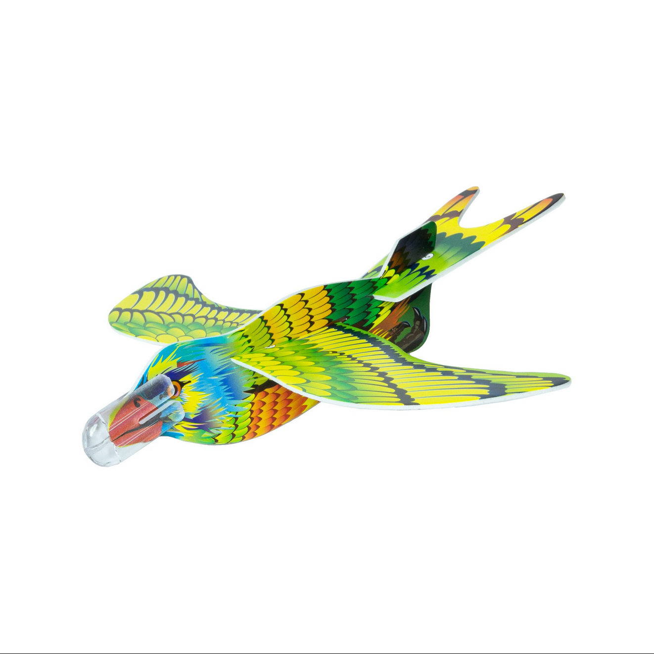 Colorful parrot-shaped toy on a white background