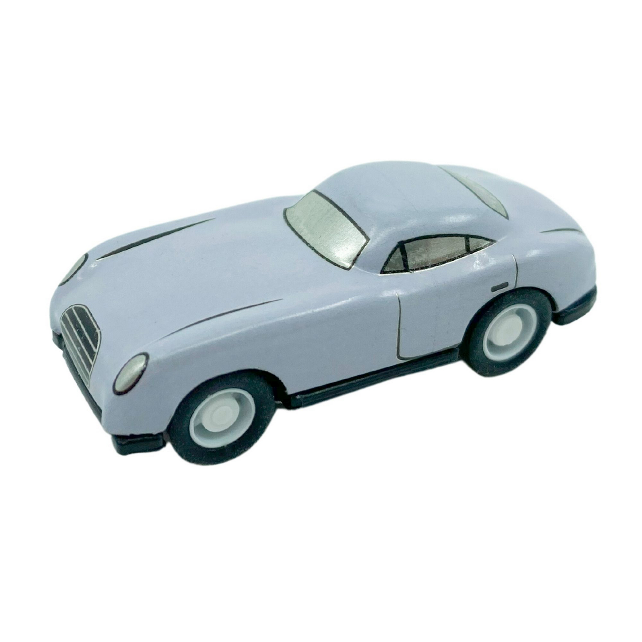 Light blue toy car on a white background