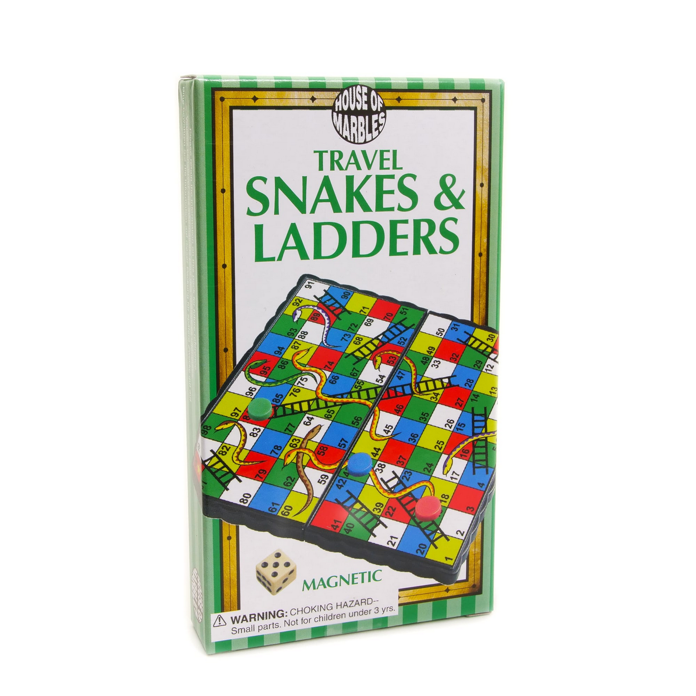 Travel Snakes & Ladders game box with colorful board design on a white background