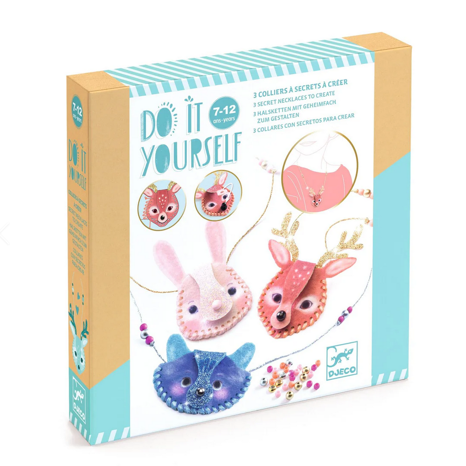 Box of 'Do It Yourself' craft kit with colorful animal head designs on a white background