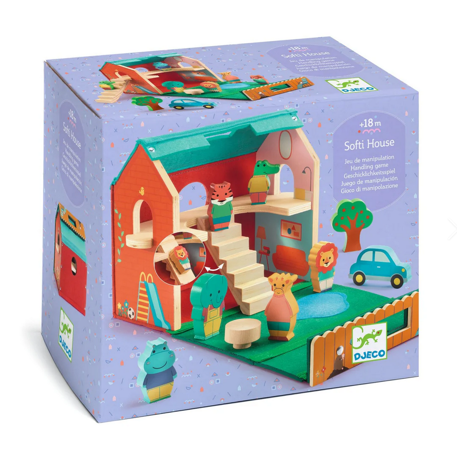 Boxed toy house with colorful design and Djeco branding