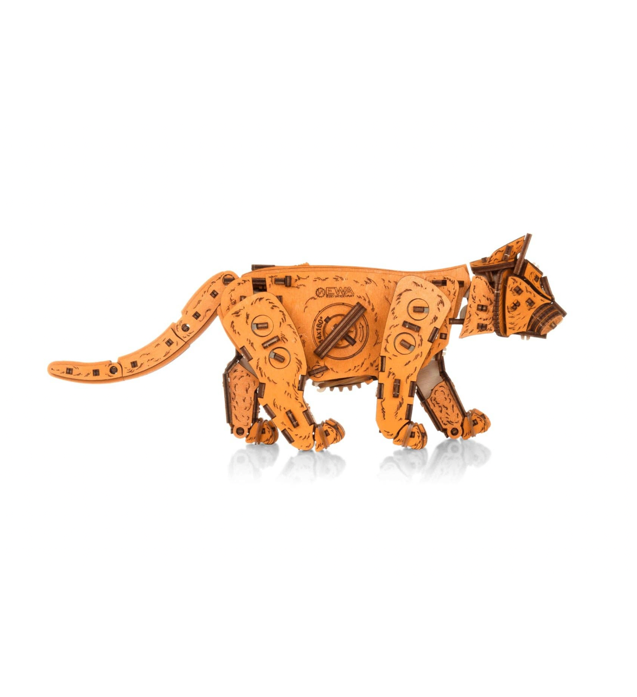 Mechanical tiger model on a white background