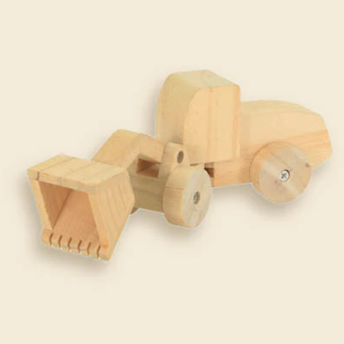 Wooden toy tractor on a beige background