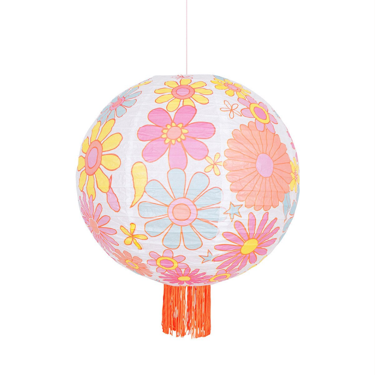 Decorative paper lantern with floral pattern on a white background