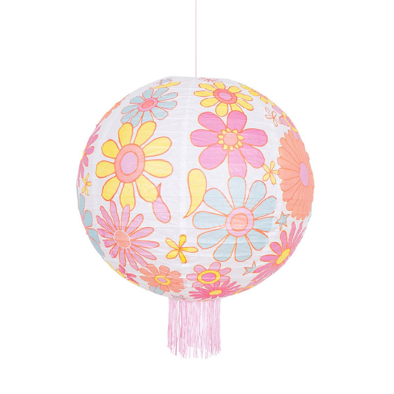 Decorative lantern with colorful floral pattern on a white background