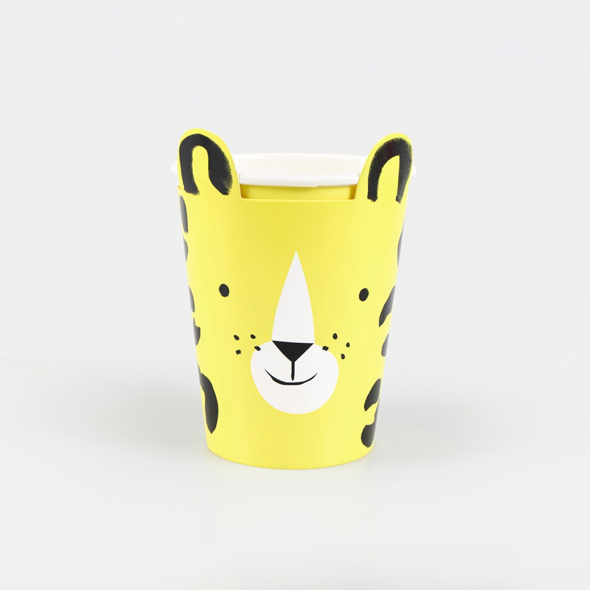 Yellow container with a rhino design on a white background