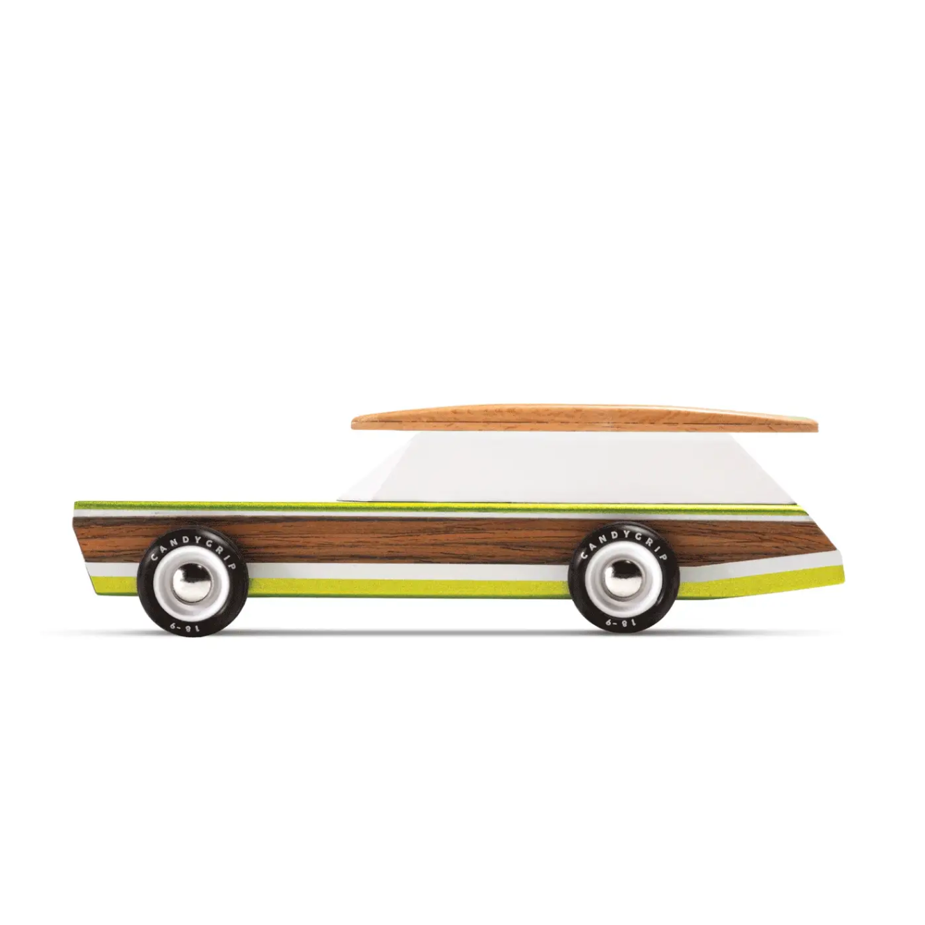 Wooden toy car with a surfboard 