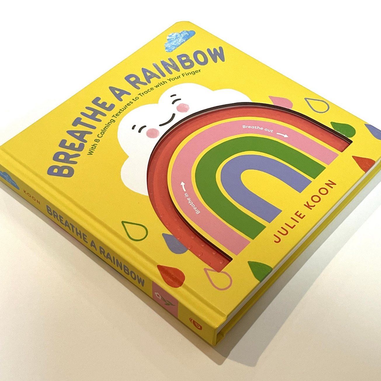 Children's book titled 'Breathe a Rainbow' with a yellow cover on a white background