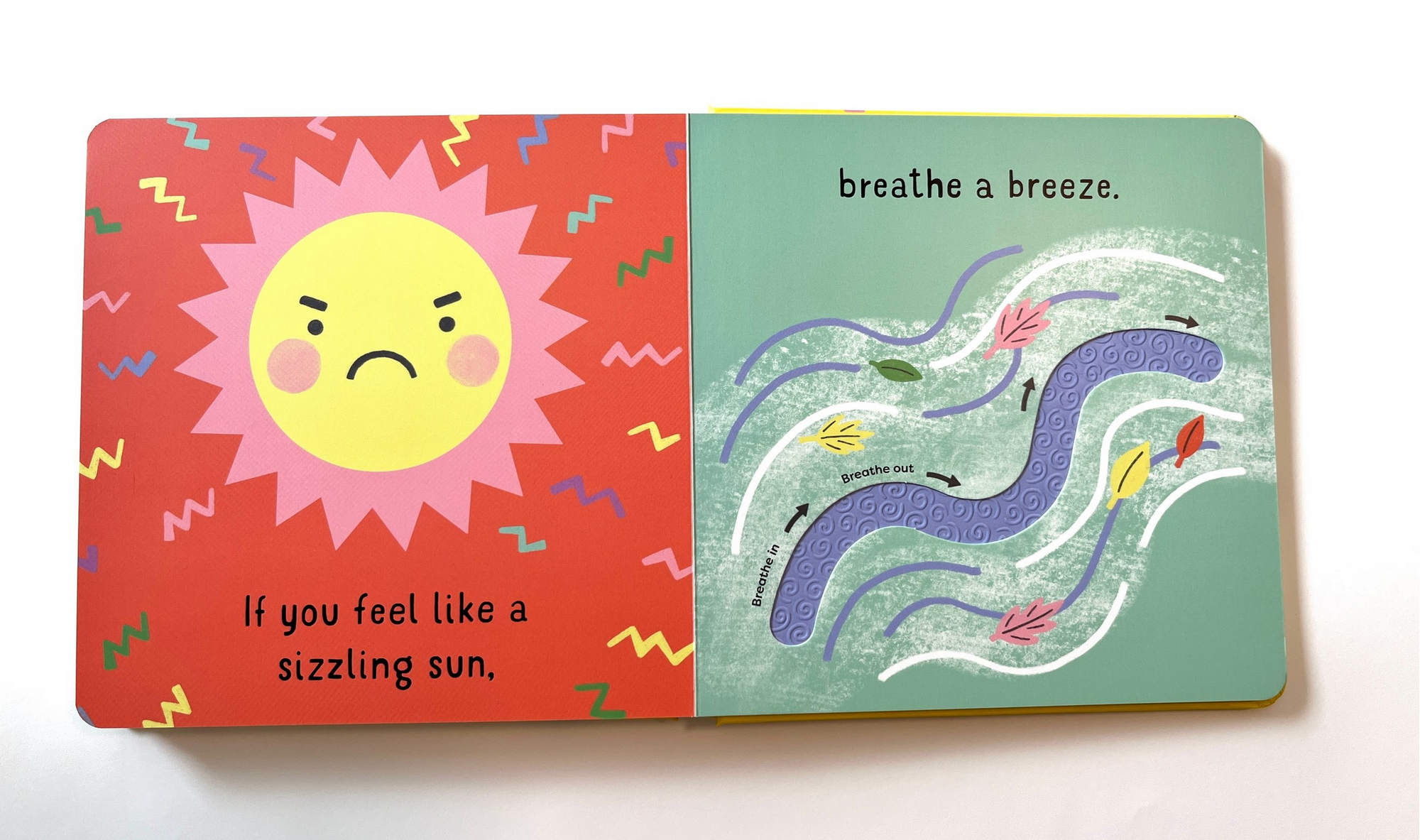 Children's book page with a sun illustration and text on a white background