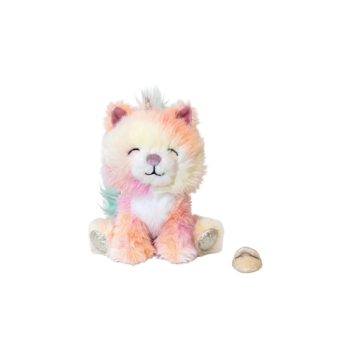 Plush toy with a pastel color scheme on a white background
