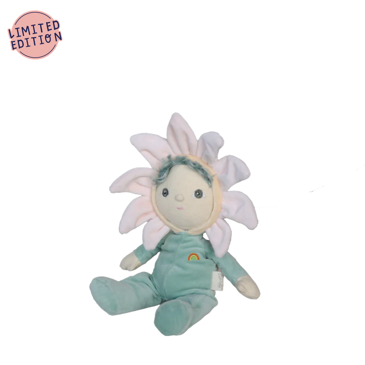 Plush toy resembling a flower with a 'Limited Edition' label above it on a white background