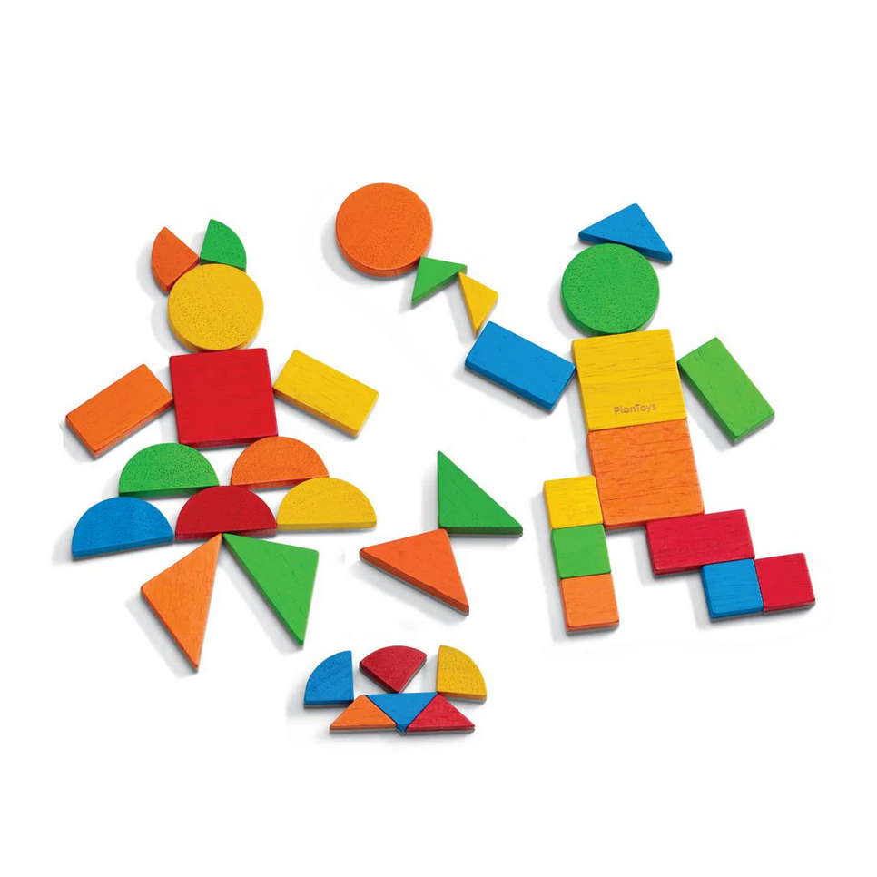 Colorful geometric shape blocks on a white background