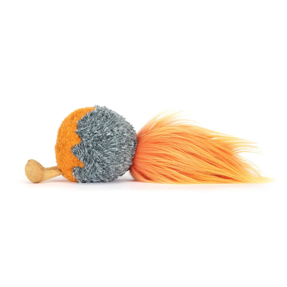 Toy resembling a space comet with orange and gray colors on a white background