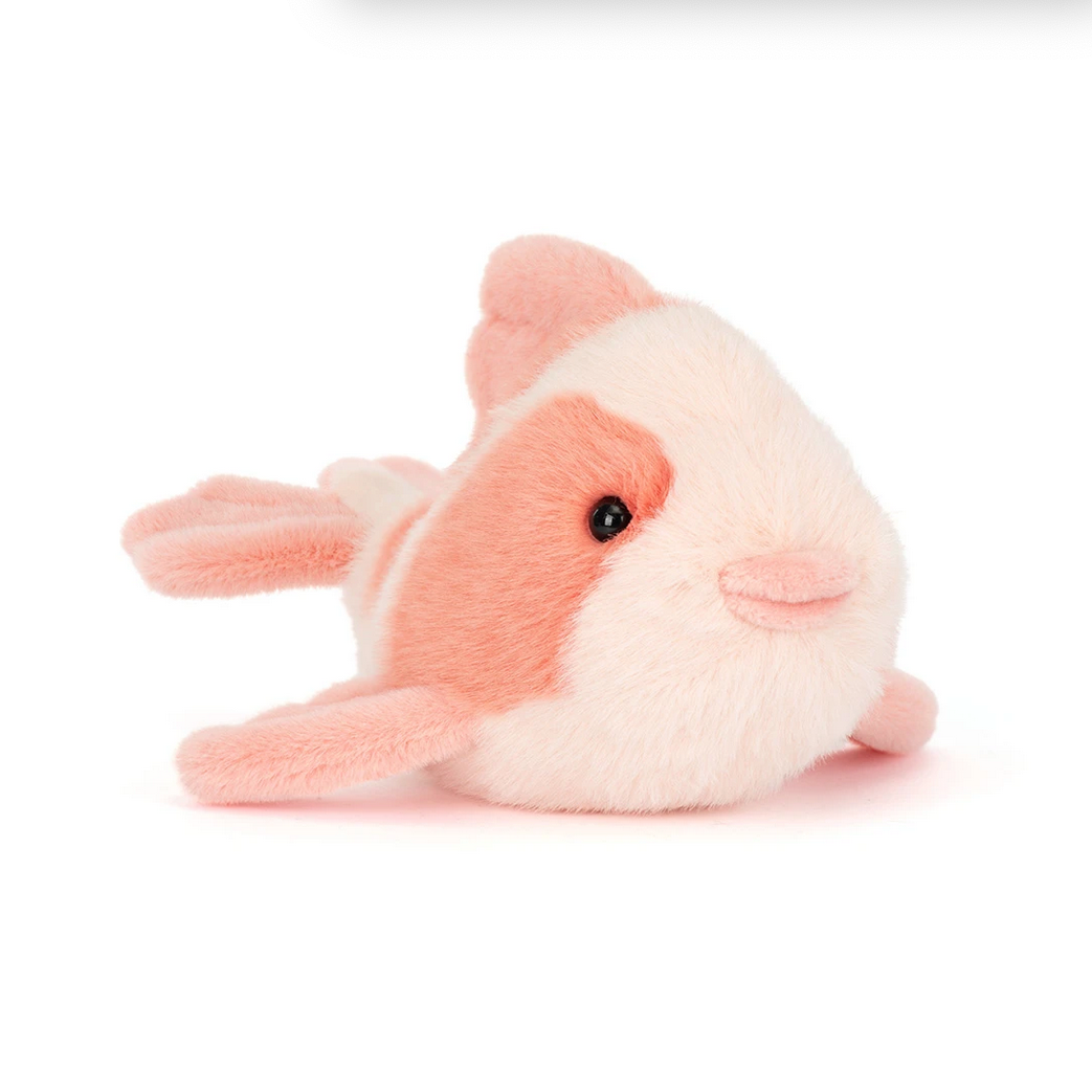 Plush toy fish labeled 'Fancy Carp' on a white background