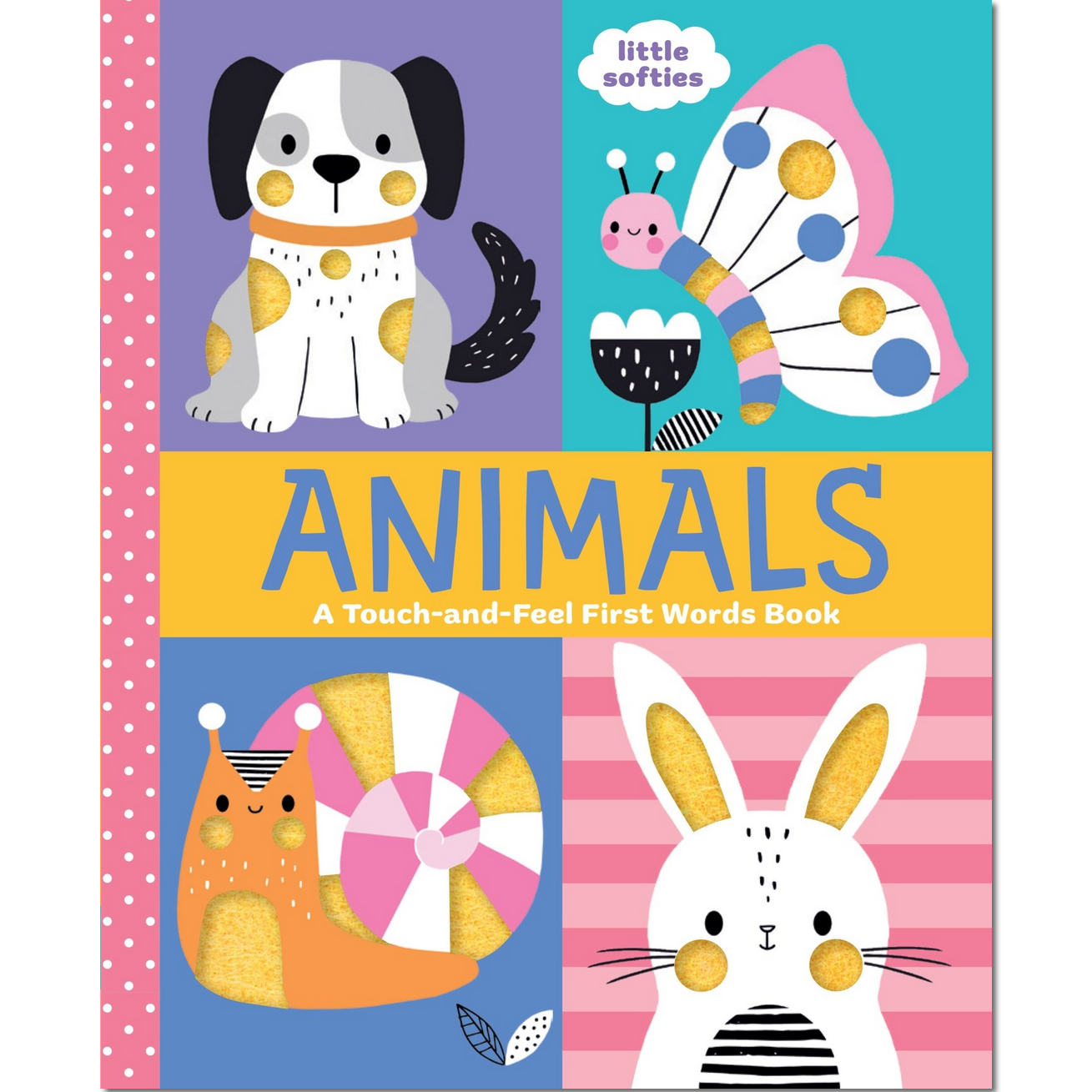 Children's book cover with illustrations of animals on a colorful background