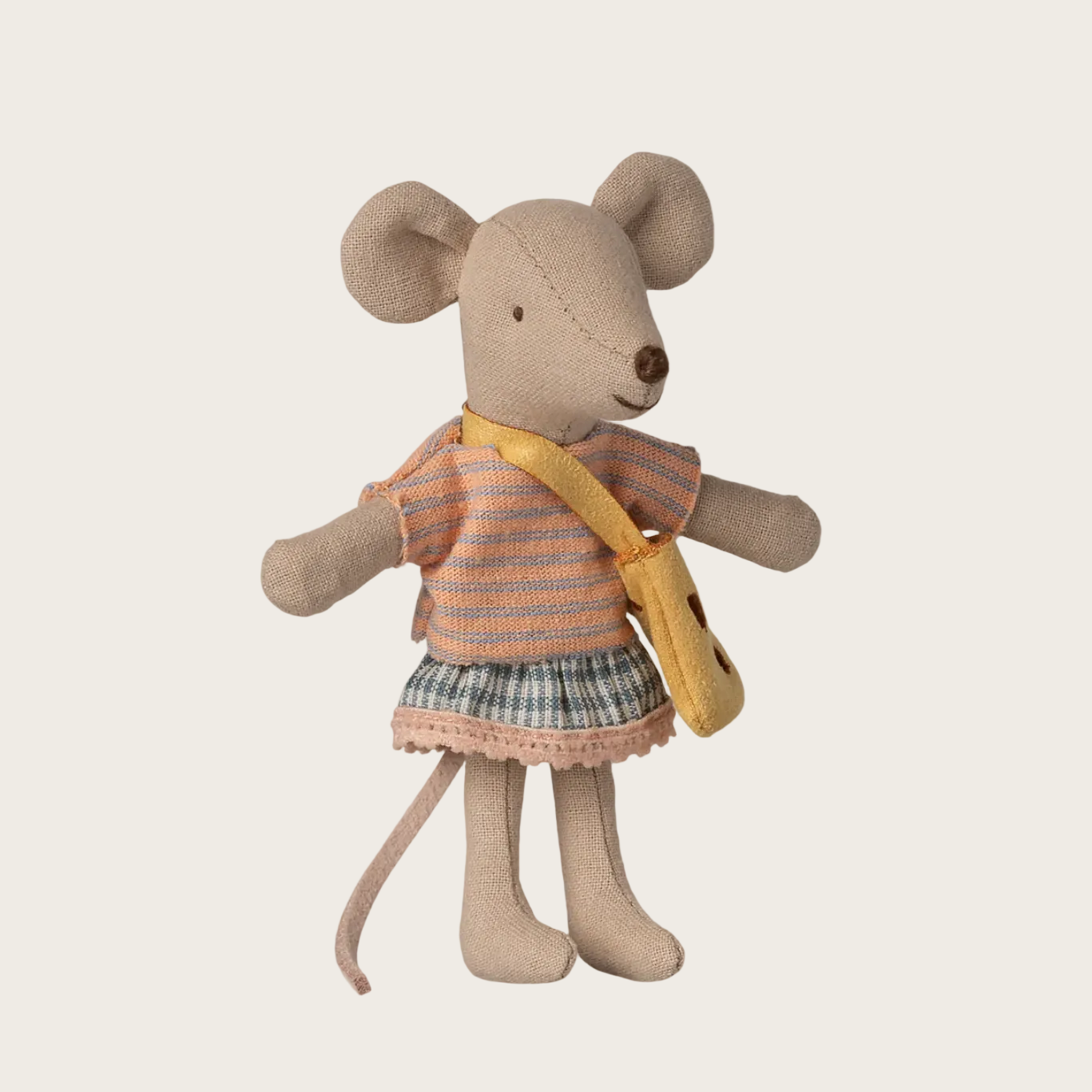 Stuffed toy mouse with a striped shirt and skirt 
