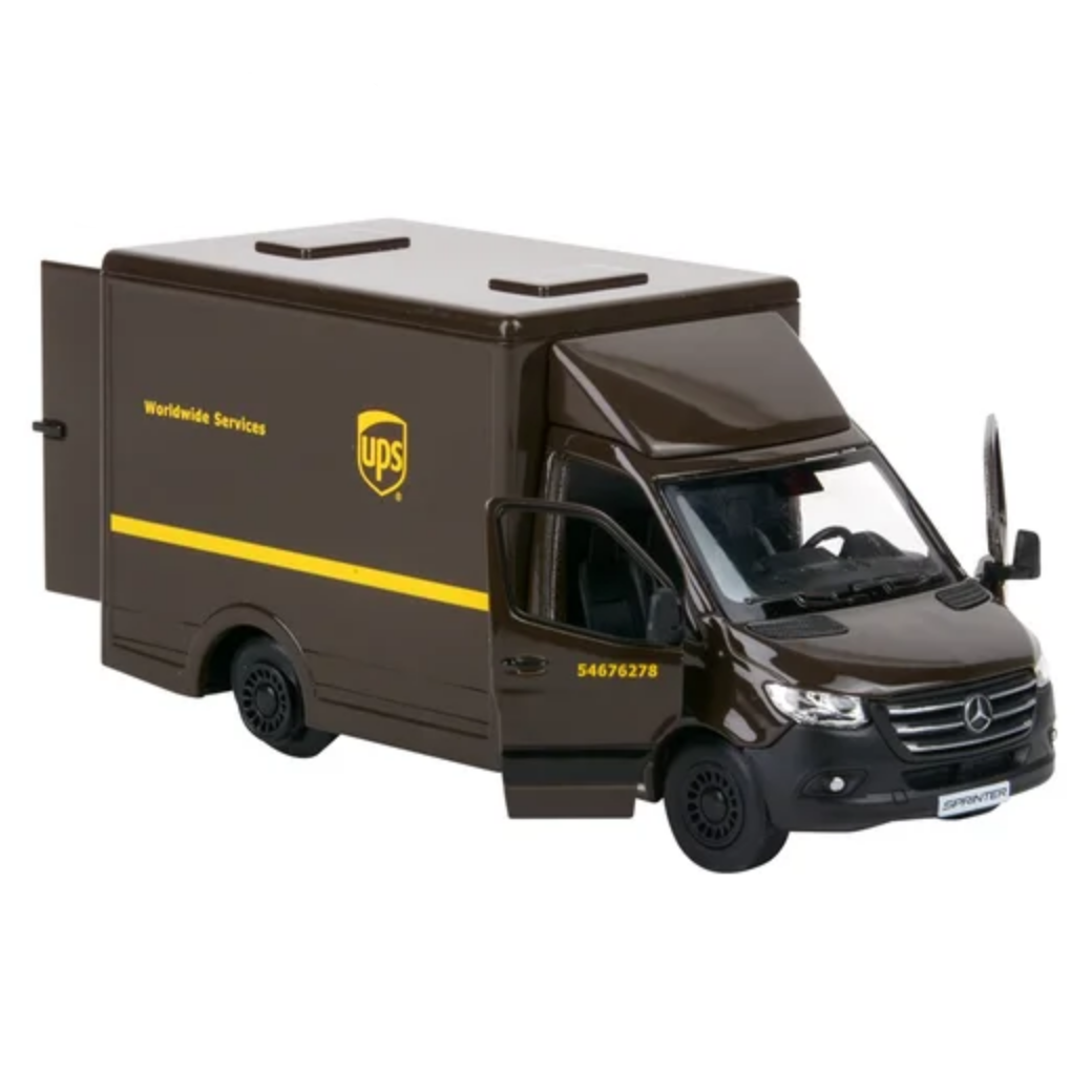 Model of a UPS delivery truck on a white background