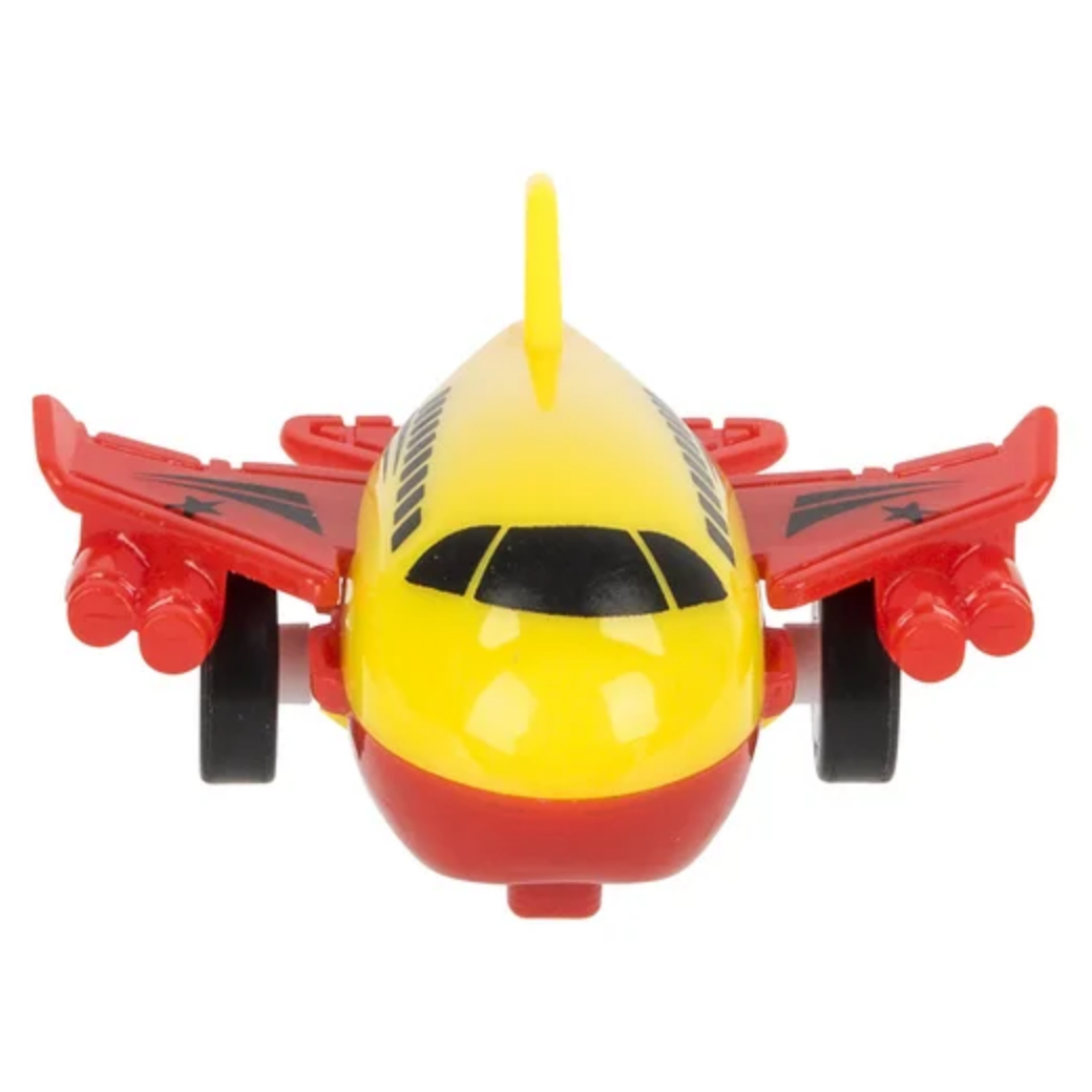 Toy airplane with red and yellow colors on a white background