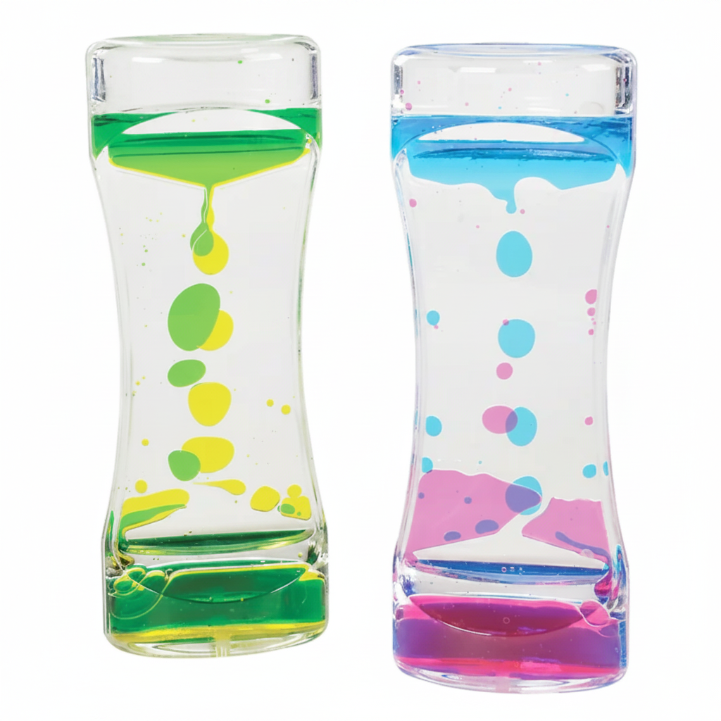 Two colorful water bottles with splatter designs on a white background