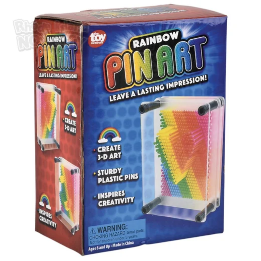 Box of Rainbow Pin Art with colorful design and text on a white background