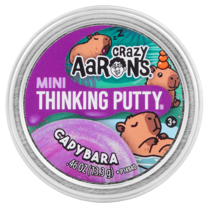 Crazy Aaron's Mini Thinking Putty container with capybara design on a white background