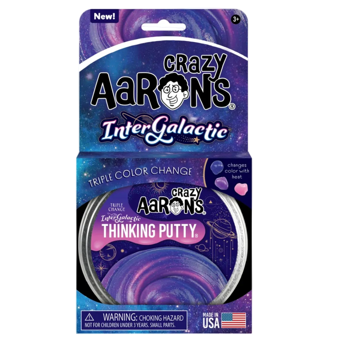 Crazy Aaron's InterGalactic and Thinking Putty packaging with purple and blue design.