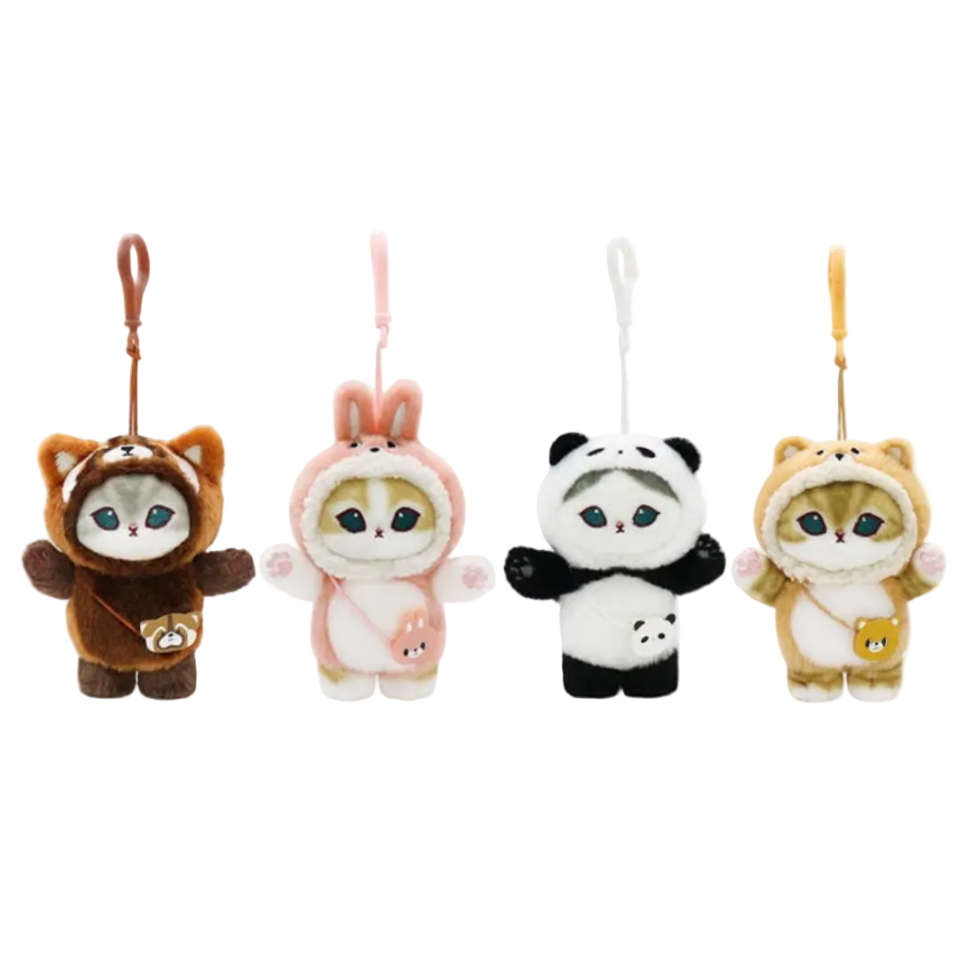 Four cute animal-themed keychains on a white background