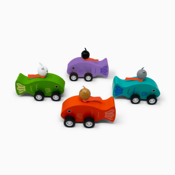 Set of colorful toy cars on a white background